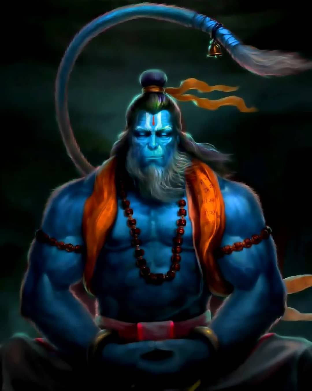 Angry Hanuman, blue-skinned, long tail, HD Phone Wallpaper