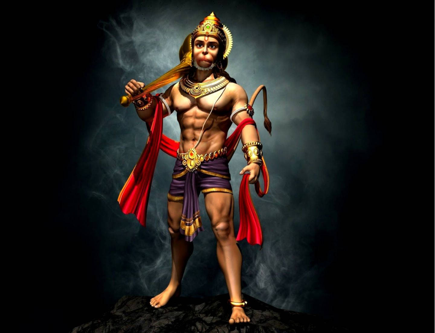 Angry Hanuman, golden armor, red cape, HD Desktop Wallpaper