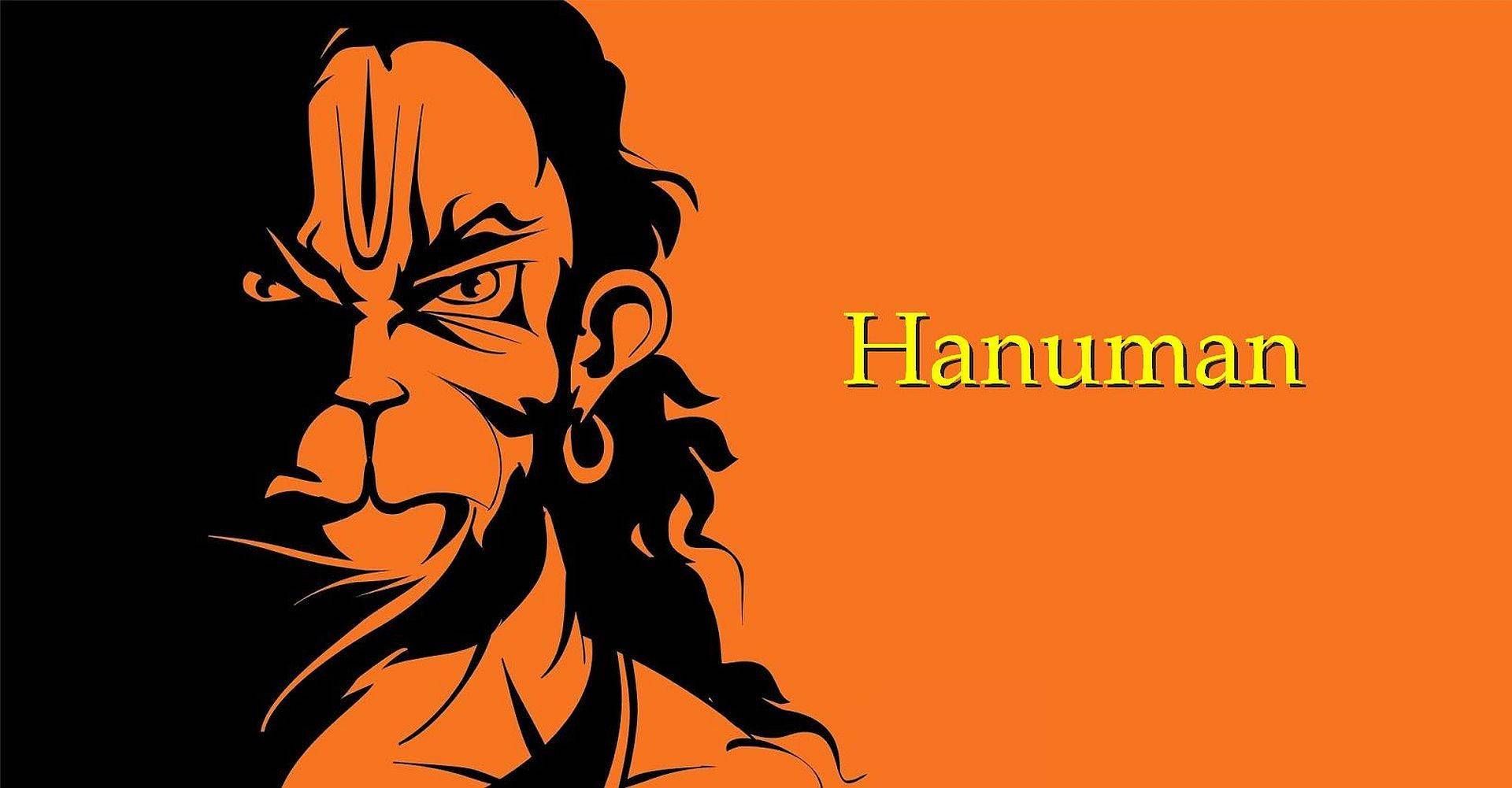 Angry Hanuman, orange silhouette, fierce expression, Full HD Desktop Wallpaper