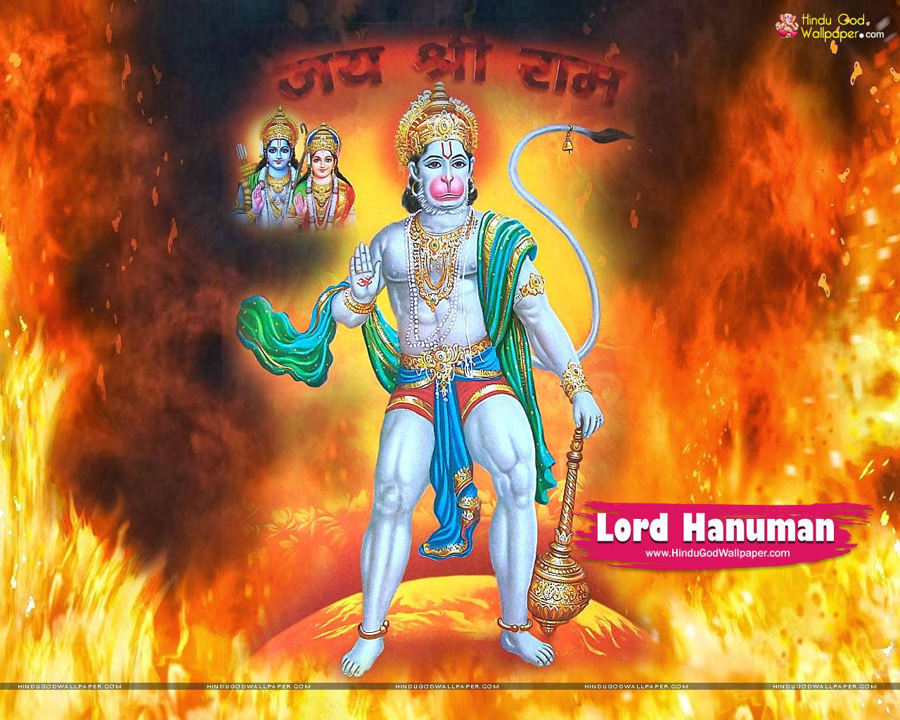 Angry Hanuman, fire, roaring flames, HD Desktop Wallpaper
