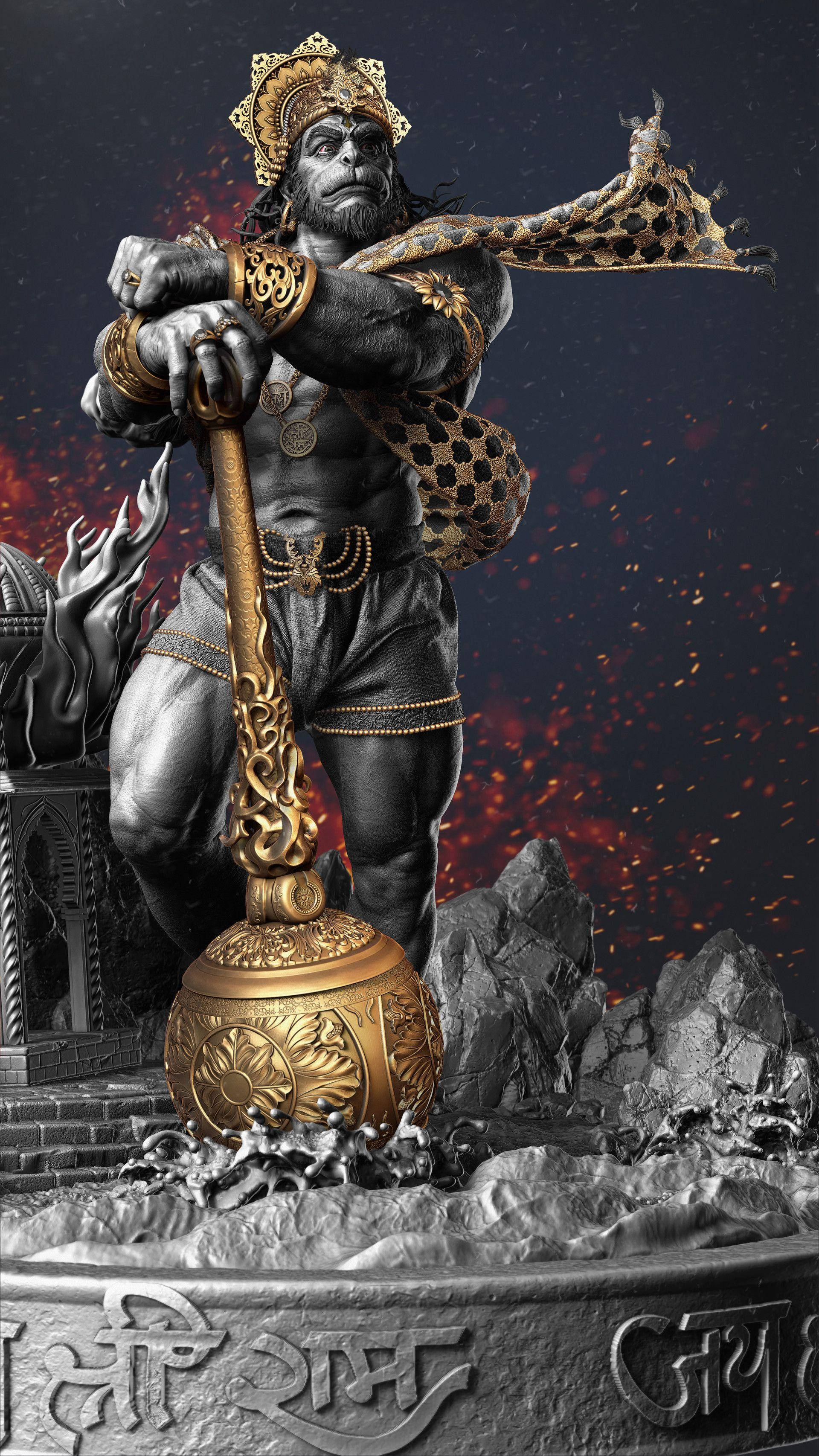 Angry Hanuman, statue, Hanuman, 2K Phone Wallpaper