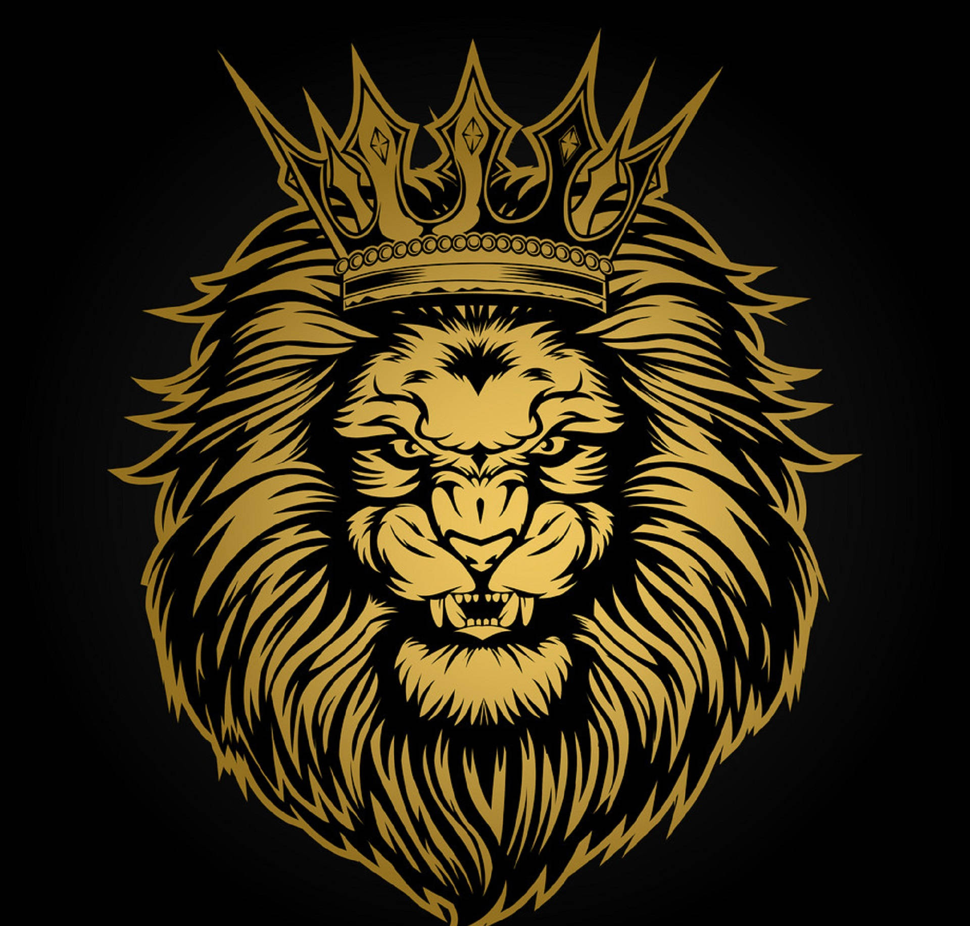 Angry Lion, golden lion, spiked crown, Full HD Desktop Wallpaper
