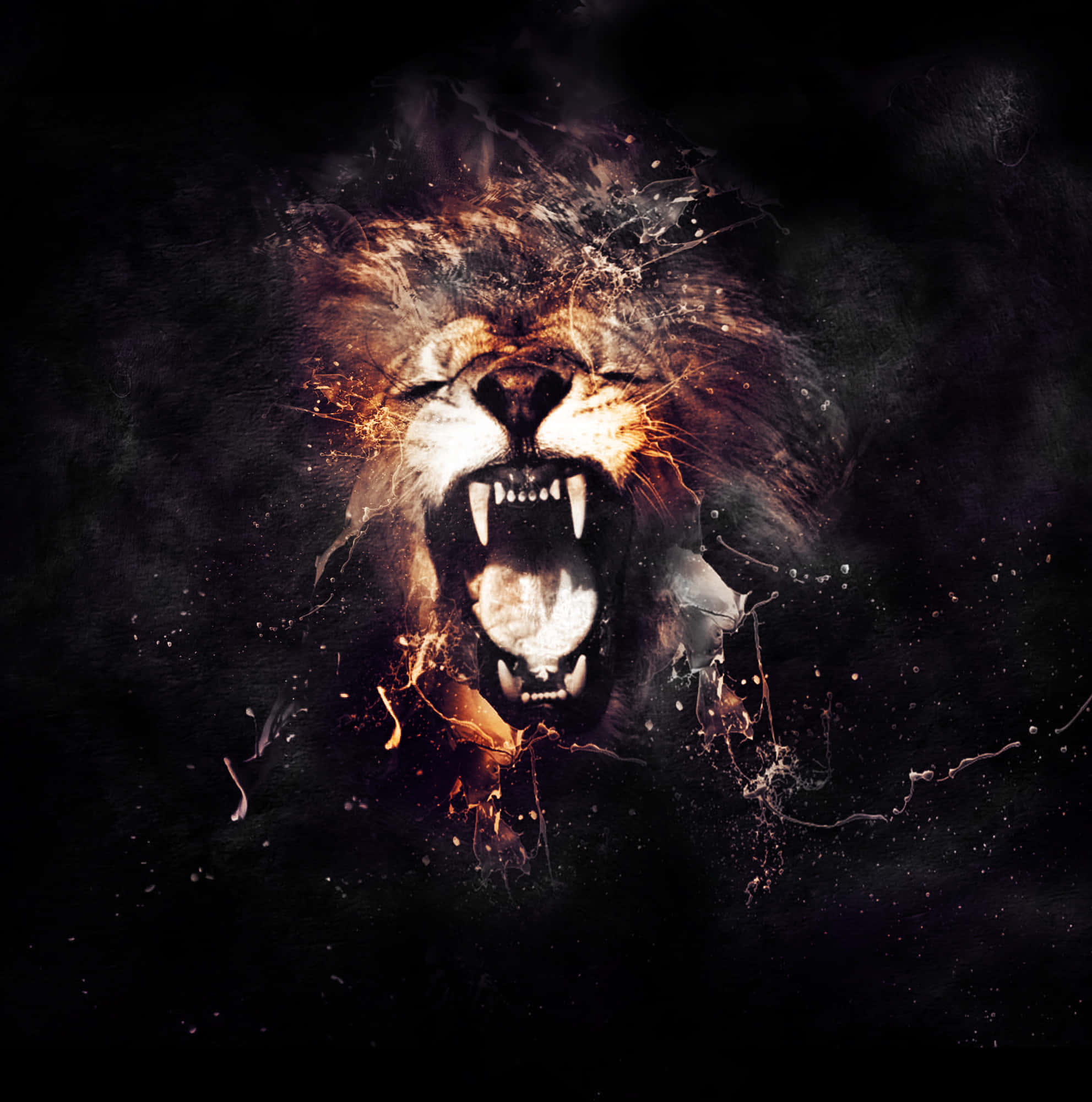 lion face, roaring lion, fiery sparks, Full HD Phone Wallpaper