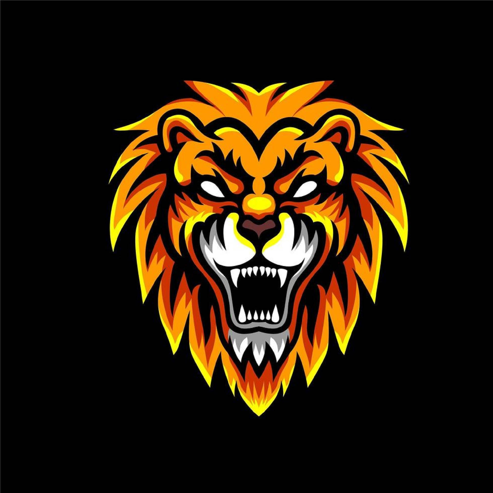 Angry Lion, glowing orange mane, bared teeth, Full HD Desktop Wallpaper