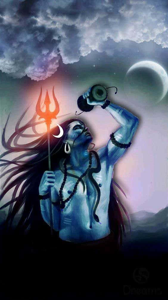 Angry Mahadev HD, blue-skinned deity, long hair, SD Phone Wallpaper