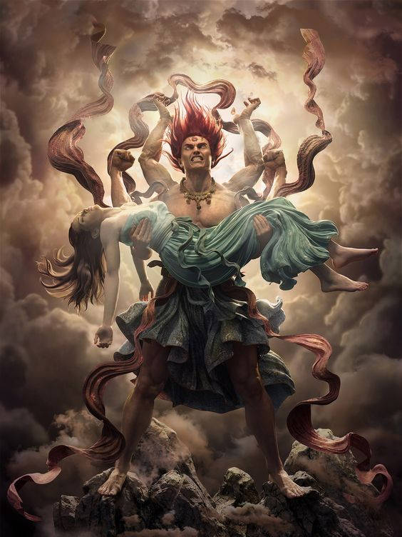 Angry Shiva, fiery red hair, multi-armed divine warrior, SD Phone Wallpaper