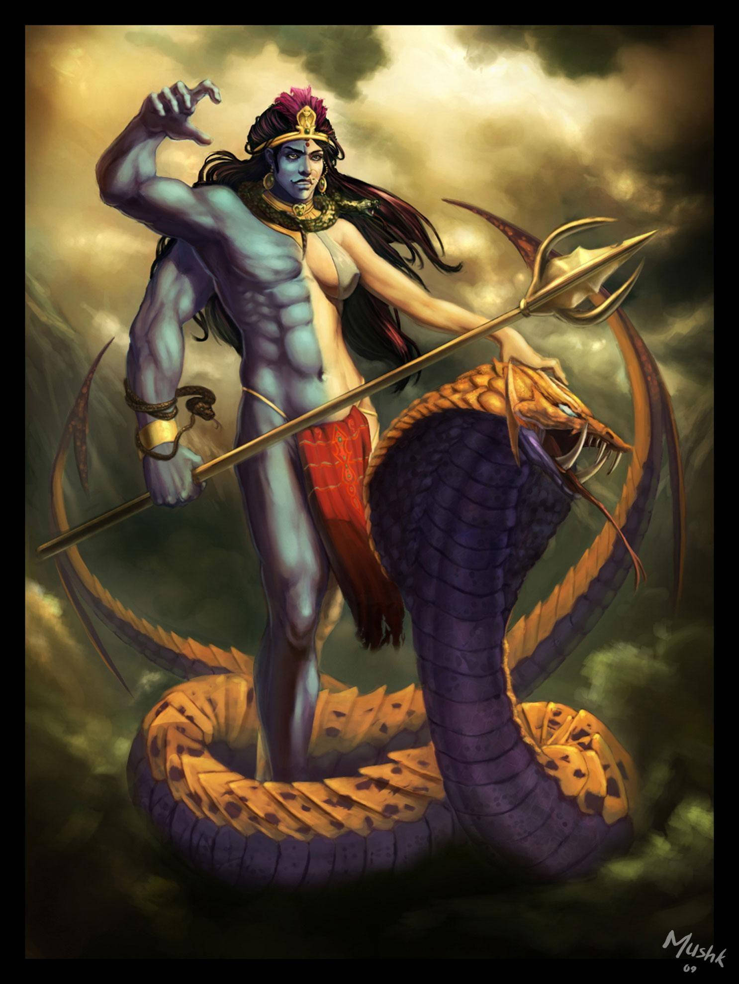 Angry Shiva, blue-skinned deity, long dark hair, Full HD Phone Wallpaper