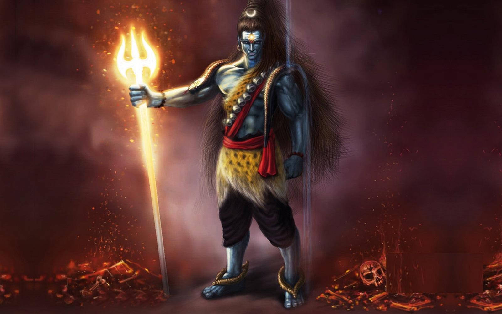 Angry Shiva, dark red, blue-skinned deity, HD Desktop Wallpaper