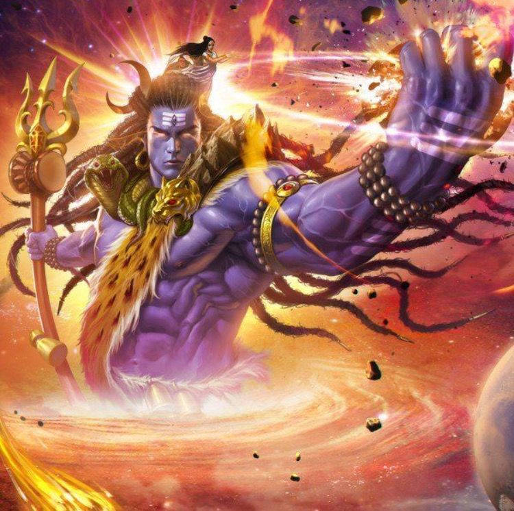 Angry Shiva, purple body, trident, SD Desktop Wallpaper
