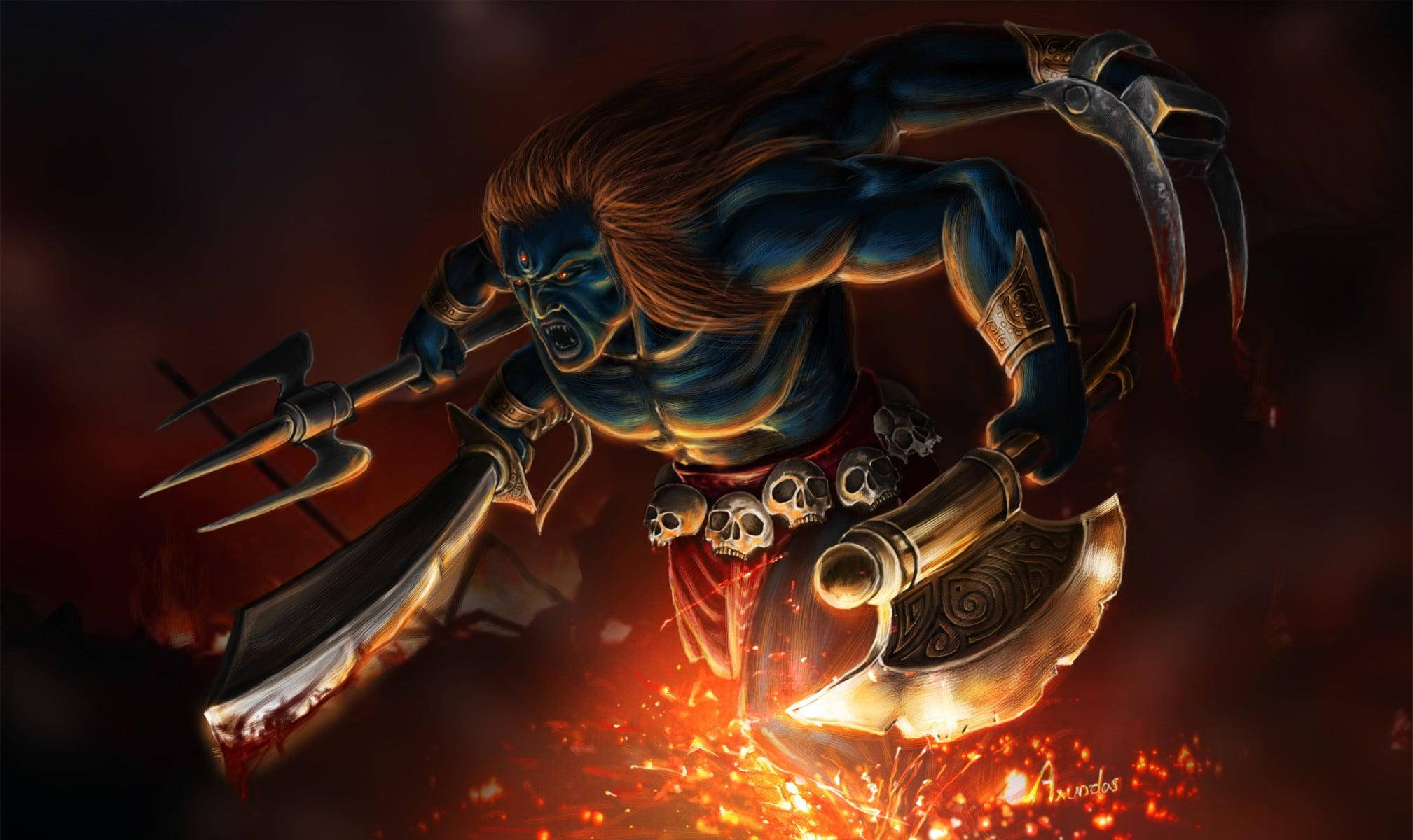 Angry Shiva, trident, axe, Full HD Desktop Wallpaper
