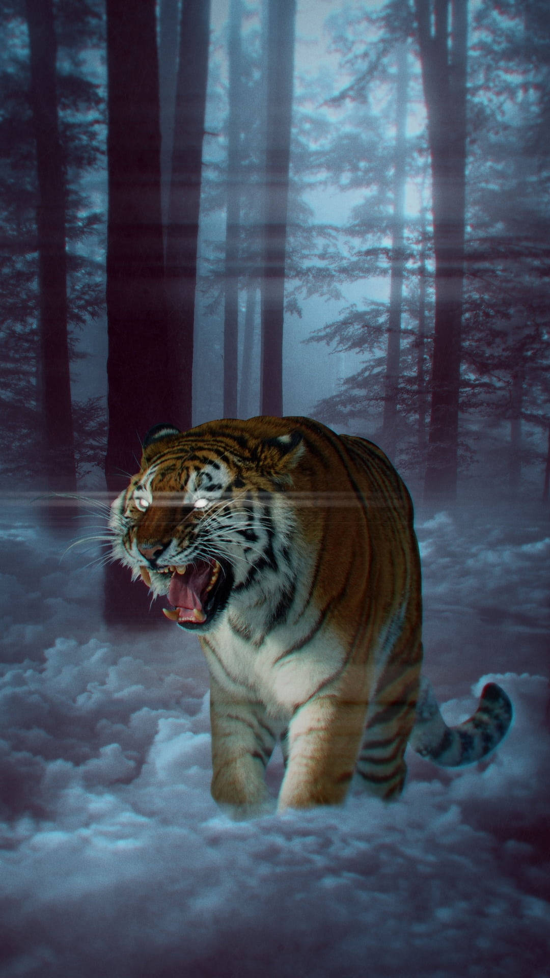Angry Tiger, forest, snowy forest, Full HD Phone Wallpaper
