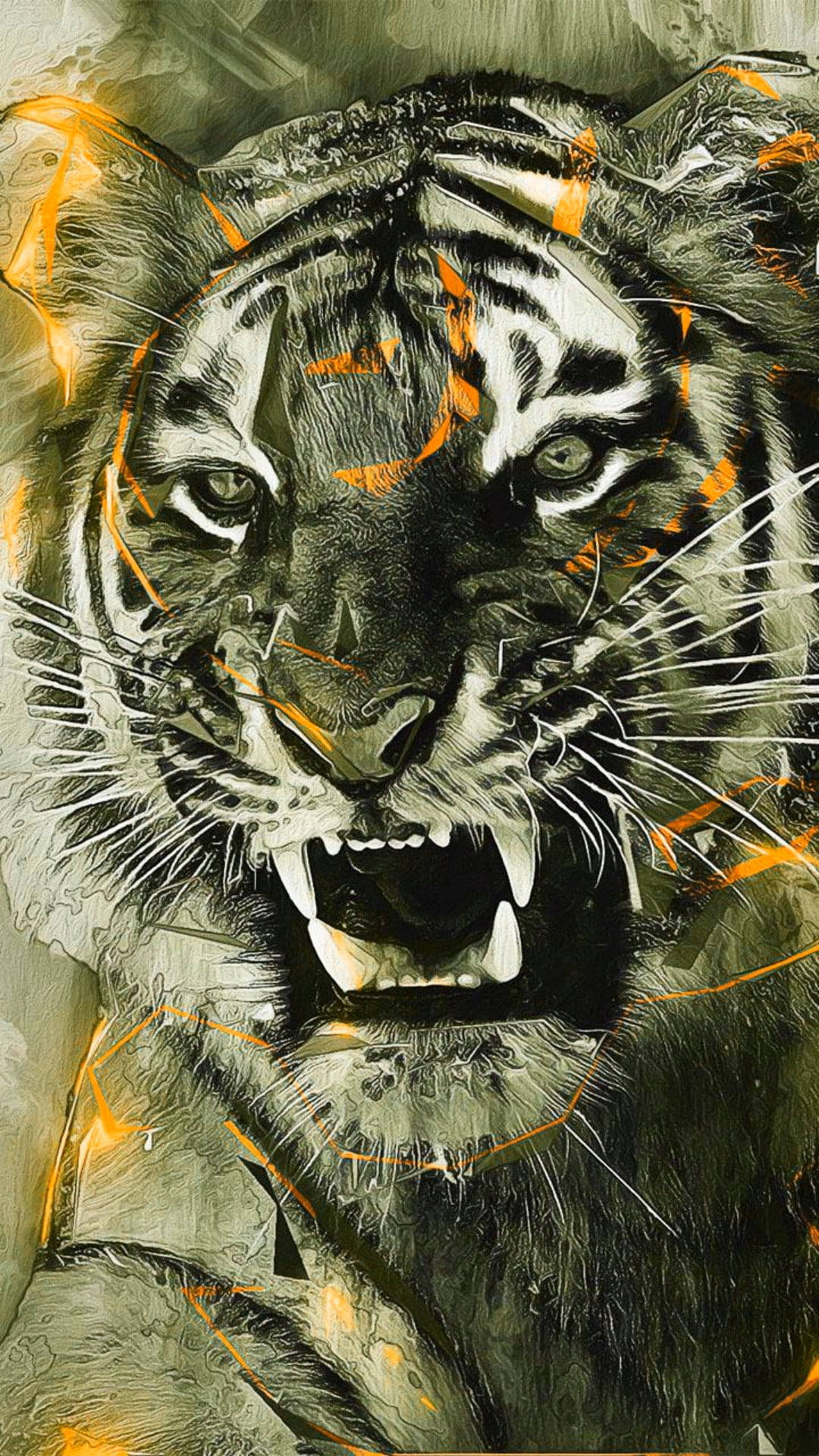 Angry Tiger, orange, sepia, Full HD Phone Wallpaper