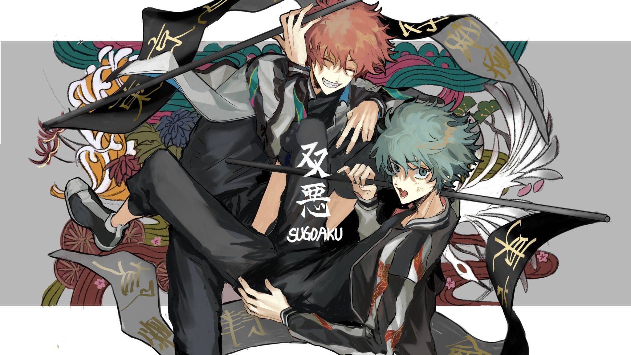 Angry Tokyo Revengers, black uniforms, swords, Full HD Desktop Wallpaper