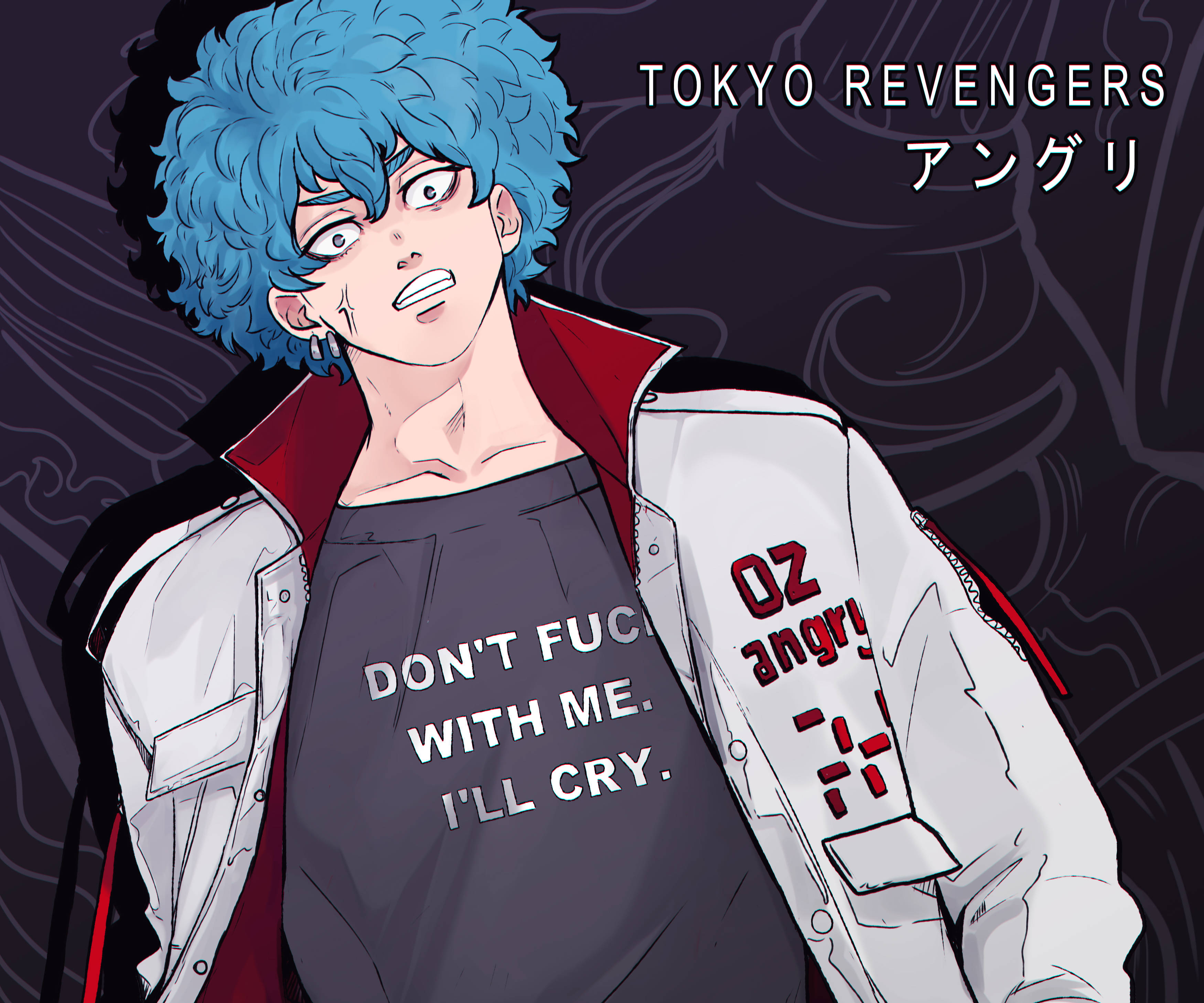 Angry Tokyo Revengers, spiky blue hair, angry expression, 2K Desktop Wallpaper