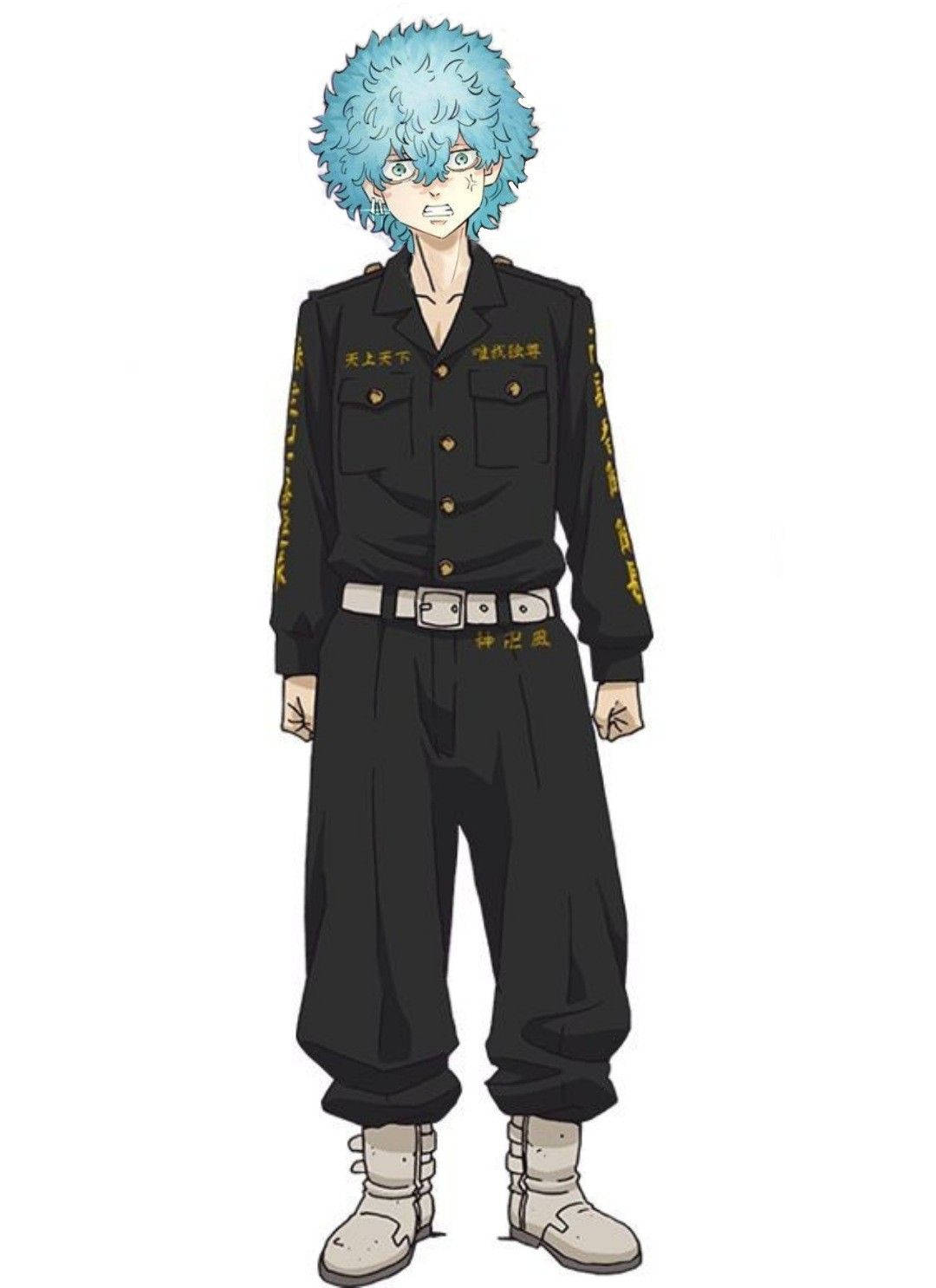 Angry Tokyo Revengers, black jumpsuit, spiky blue hair, HD Phone Wallpaper