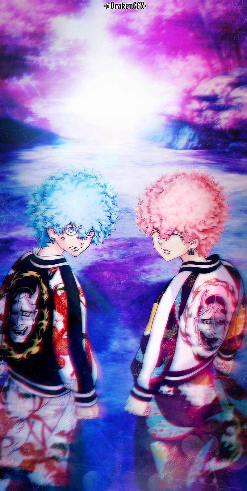 Angry Tokyo Revengers, vibrant blue hair, pink hair, HD Phone Wallpaper