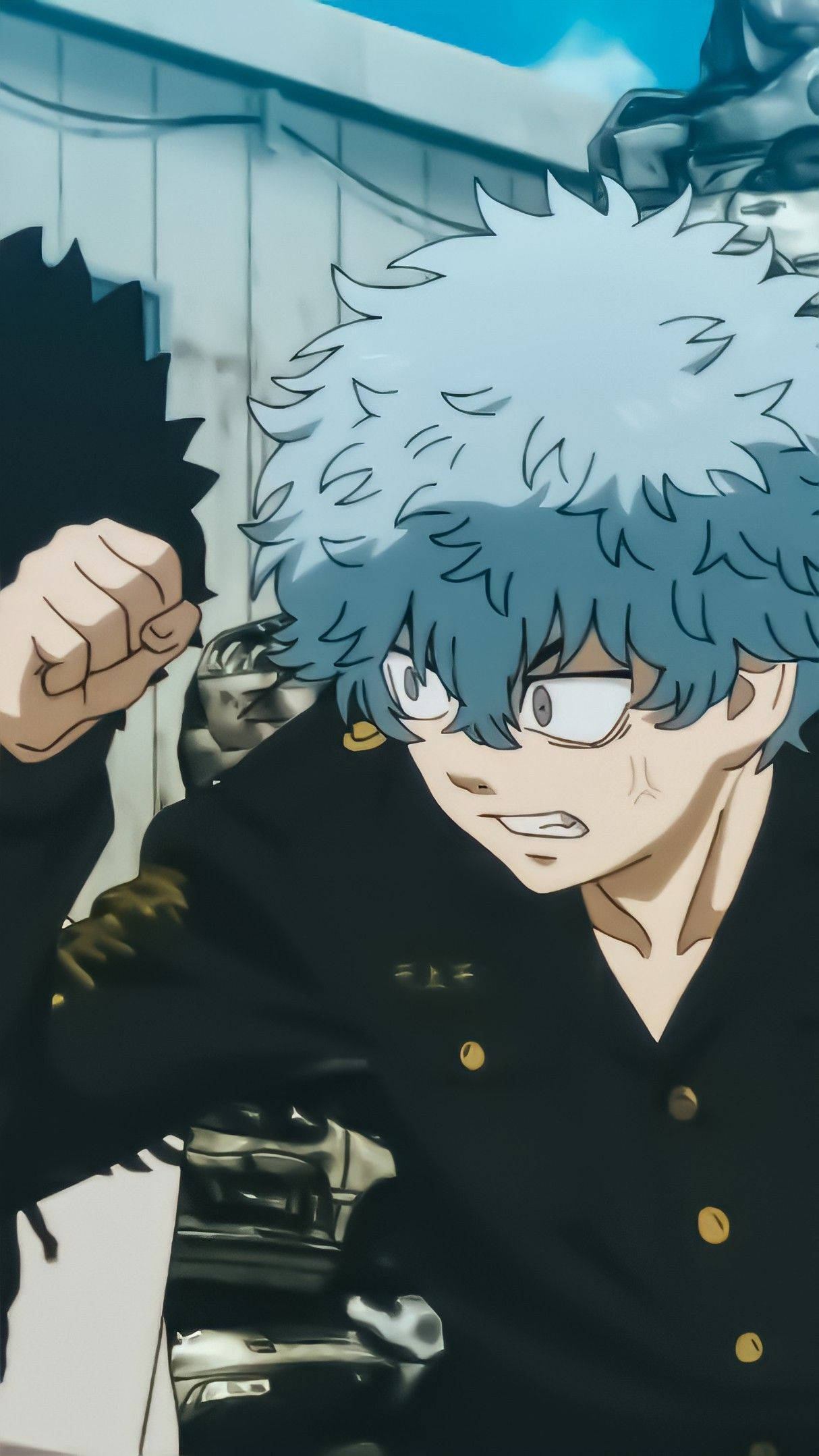 Angry Tokyo Revengers, spiky blue hair, glasses, Full HD Phone Wallpaper