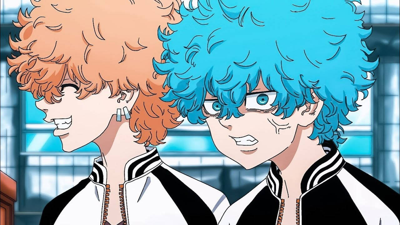 Tokyo Revengers, orange and blue curly hair, black and white jackets, HD Desktop Wallpaper