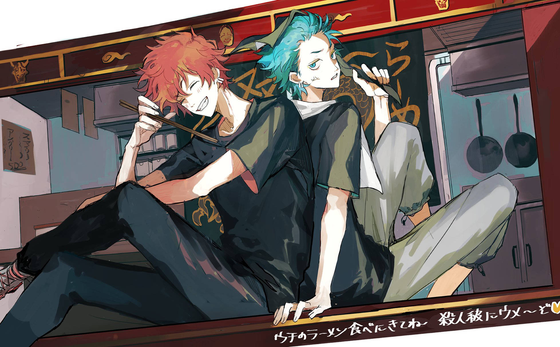 Angry Tokyo Revengers, food truck window, red and teal hair, Full HD Desktop Wallpaper