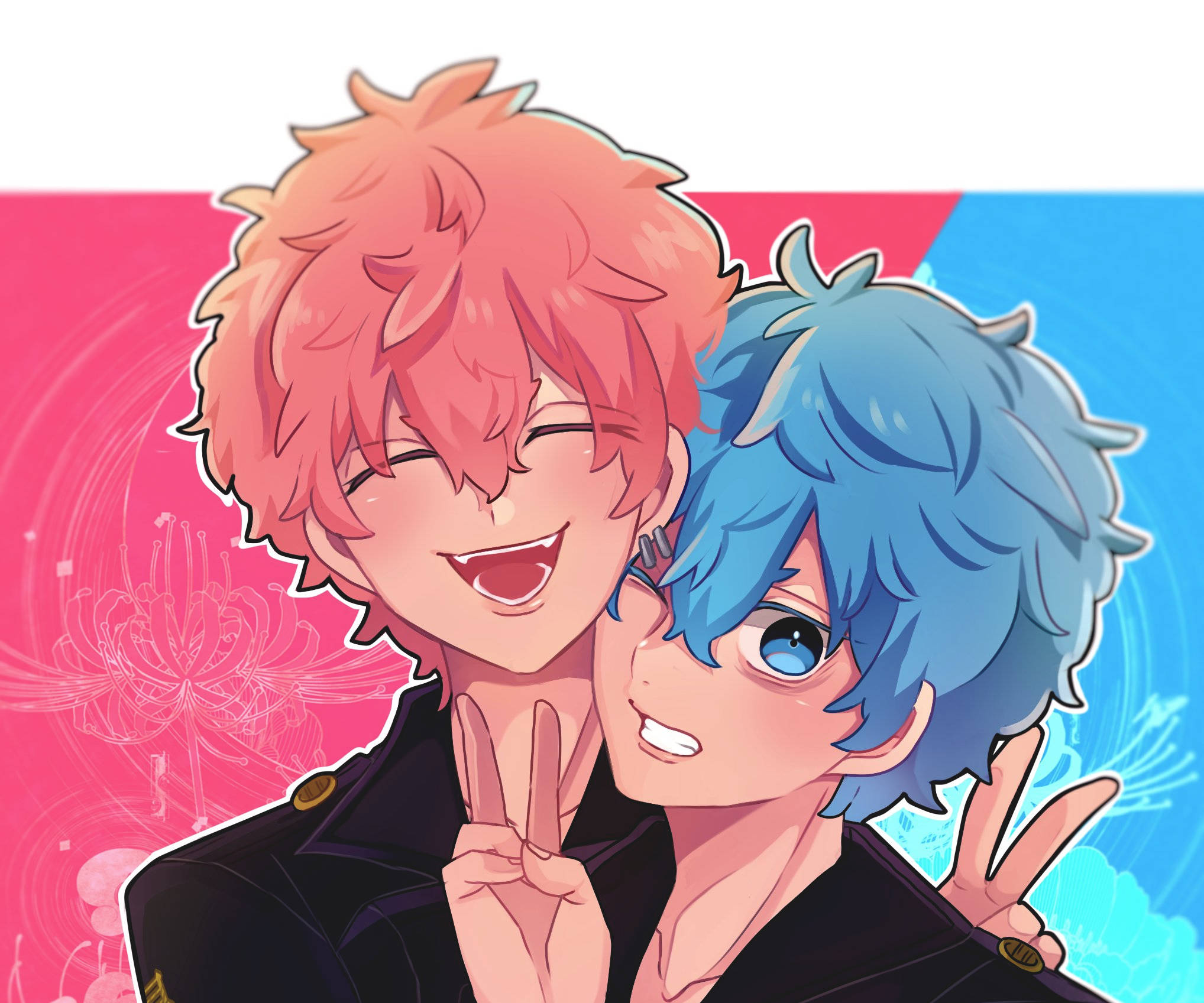 Angry Tokyo Revengers, peace sign, pink and blue hair, Full HD Desktop Wallpaper