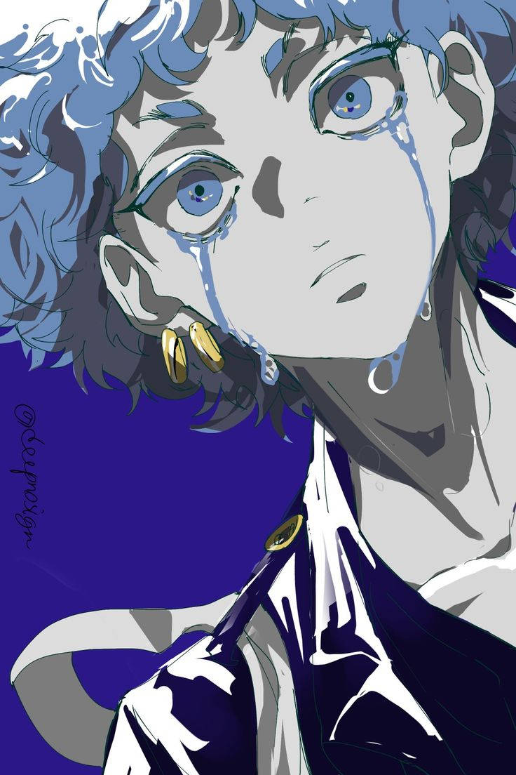 Angry Tokyo Revengers, blue-haired anime character, tear-filled eyes, SD Phone Wallpaper