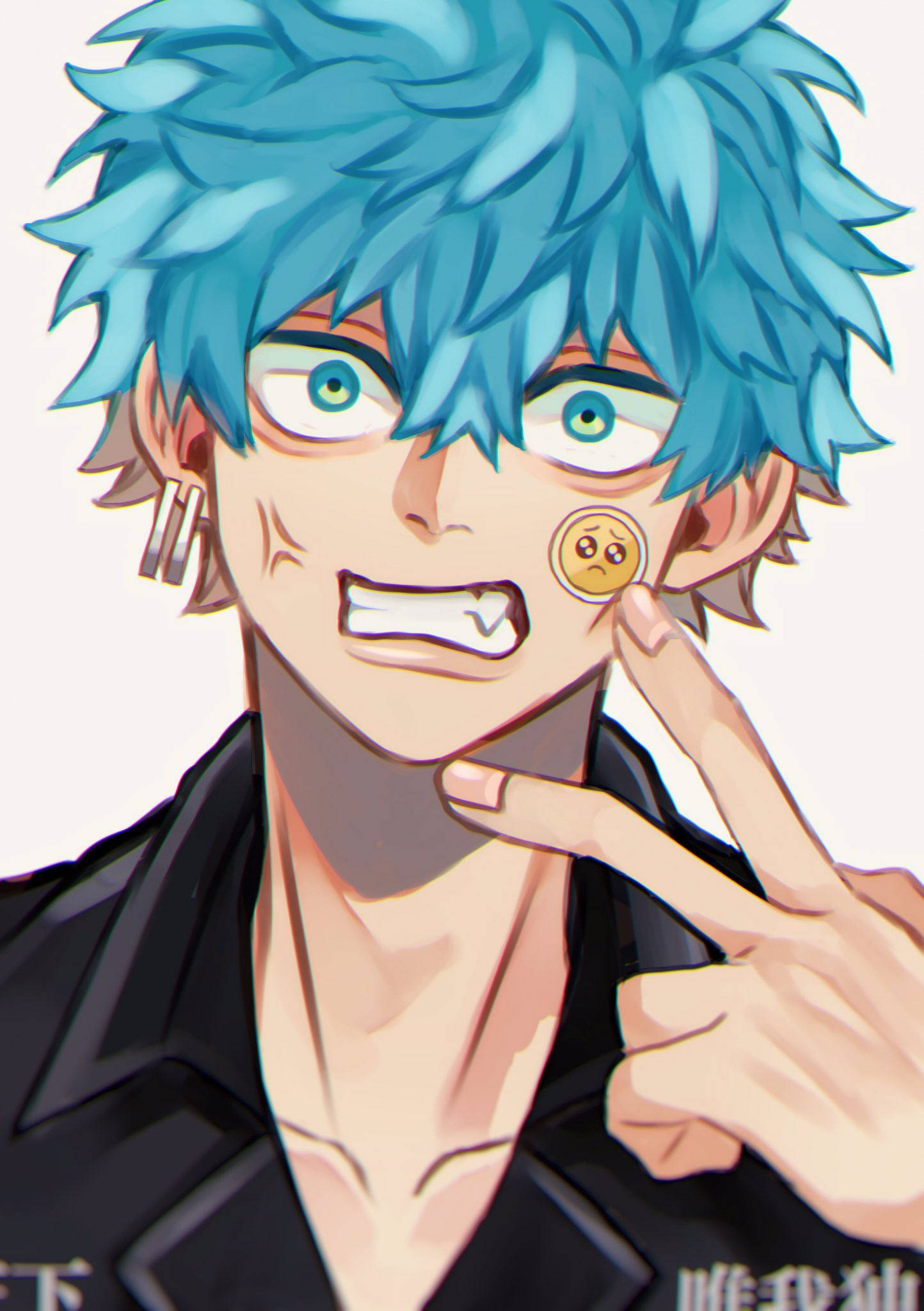 Angry Tokyo Revengers, sad face sticker, spiky blue hair, Full HD Phone Wallpaper
