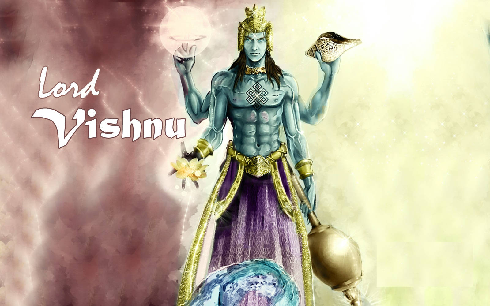 Angry Vishnu, four arms, divine symbols, HD Desktop Wallpaper