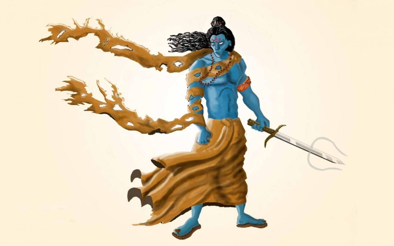 Angry Vishnu, trident sword, blue-skinned, HD Desktop Wallpaper