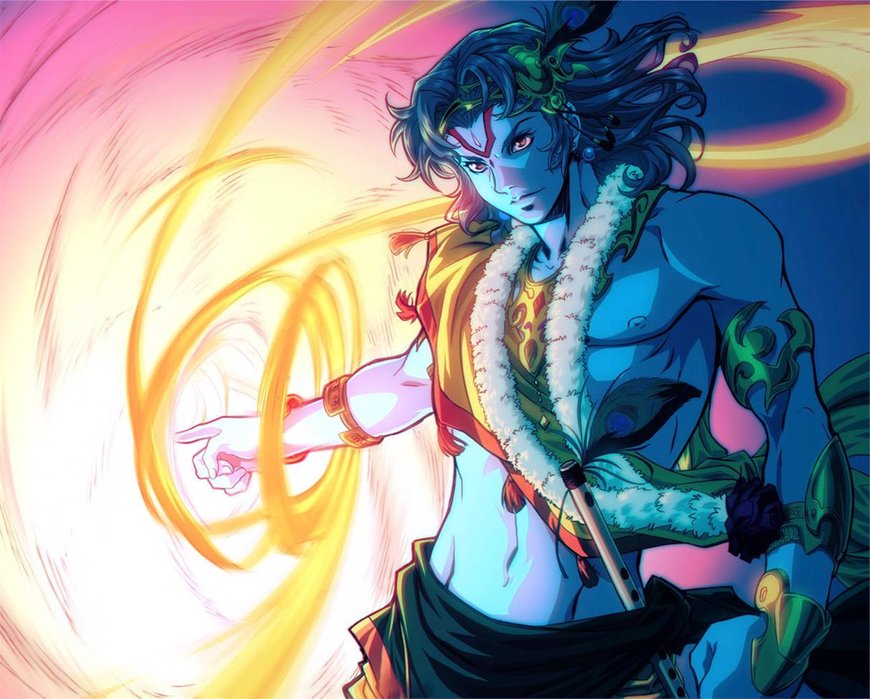 Angry Vishnu, blue-skinned, anime warrior, SD Desktop Wallpaper