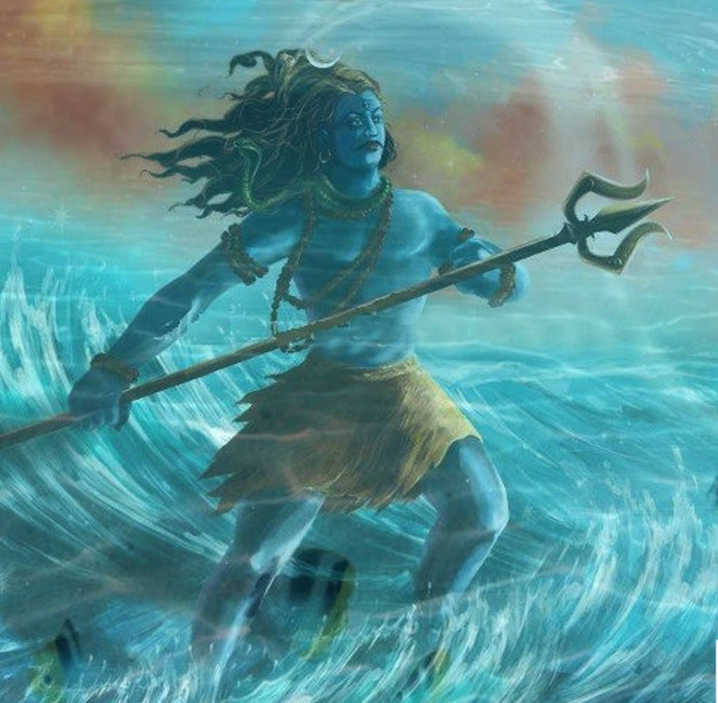 Angry Vishnu, blue-skinned Hindu deity, trident, SD Desktop Wallpaper