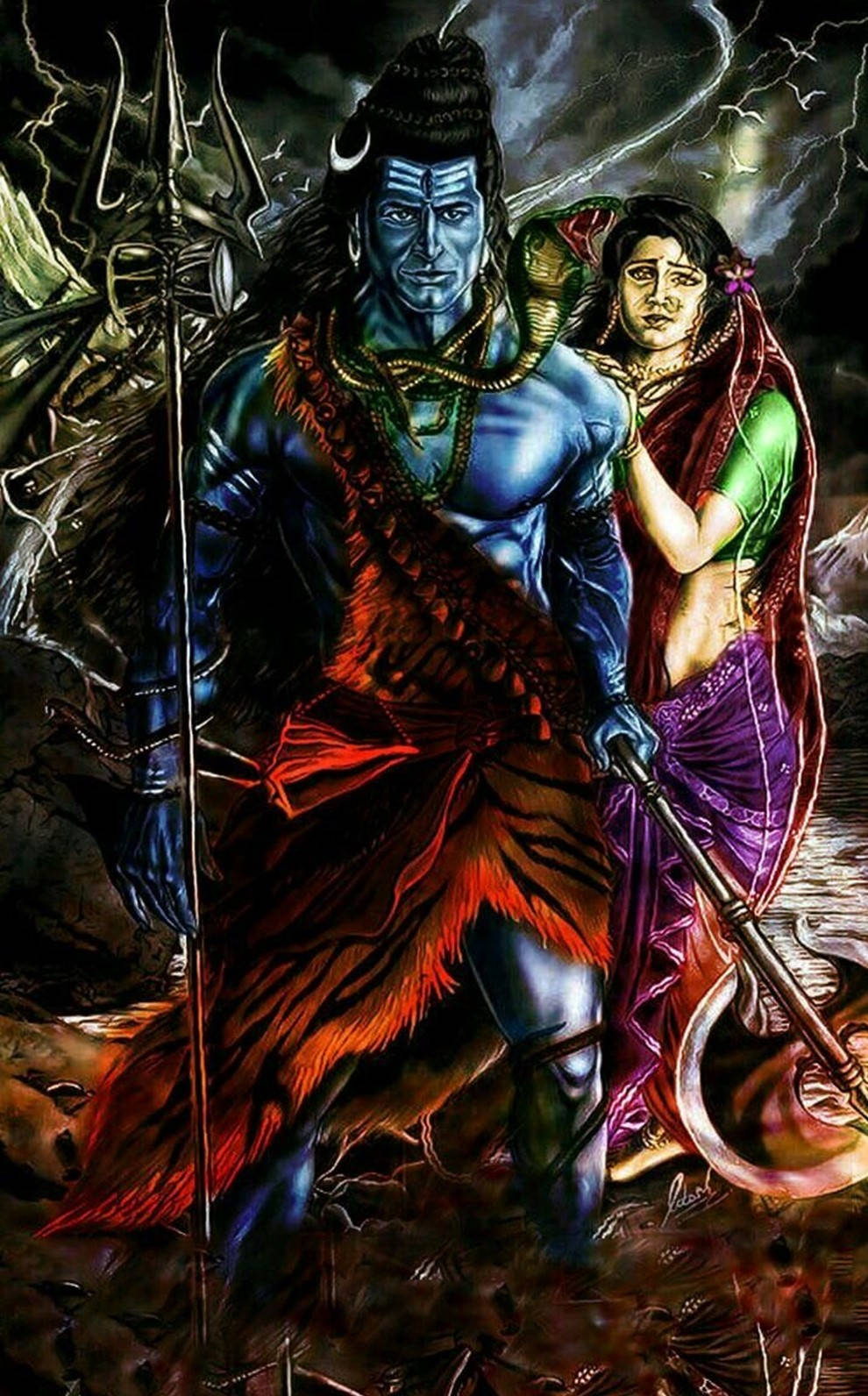 Angry Vishnu, blue-skinned Hindu deity, trident, HD Phone Wallpaper