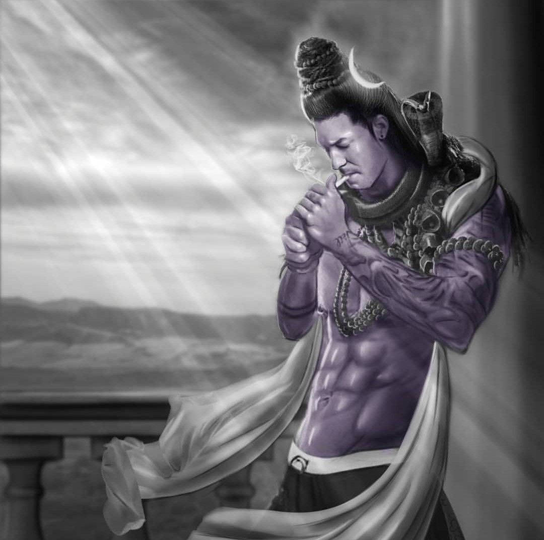 Angry Vishnu, crescent moon, balcony, SD Desktop Wallpaper