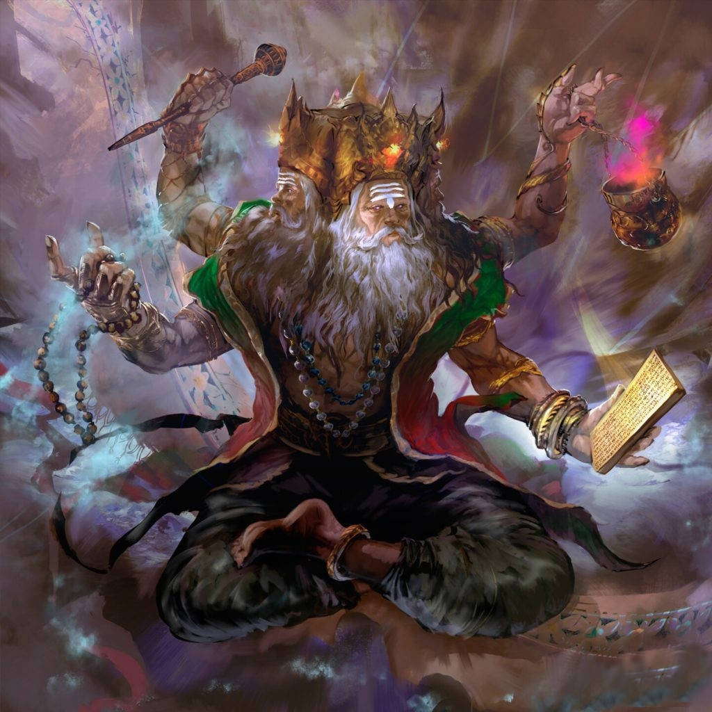 Angry Vishnu, two-headed old man, multi-armed divine figure, SD Desktop Wallpaper