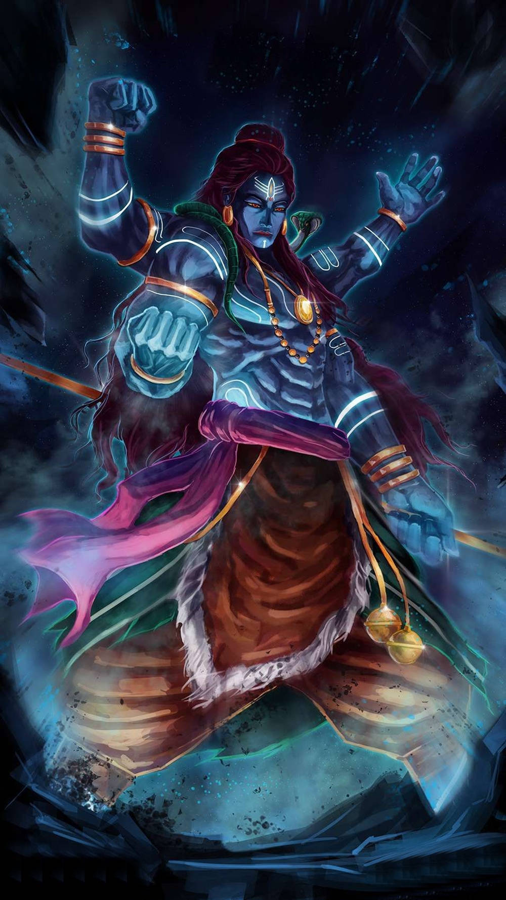 Angry Vishnu, blue-skinned, long red hair, HD Phone Wallpaper