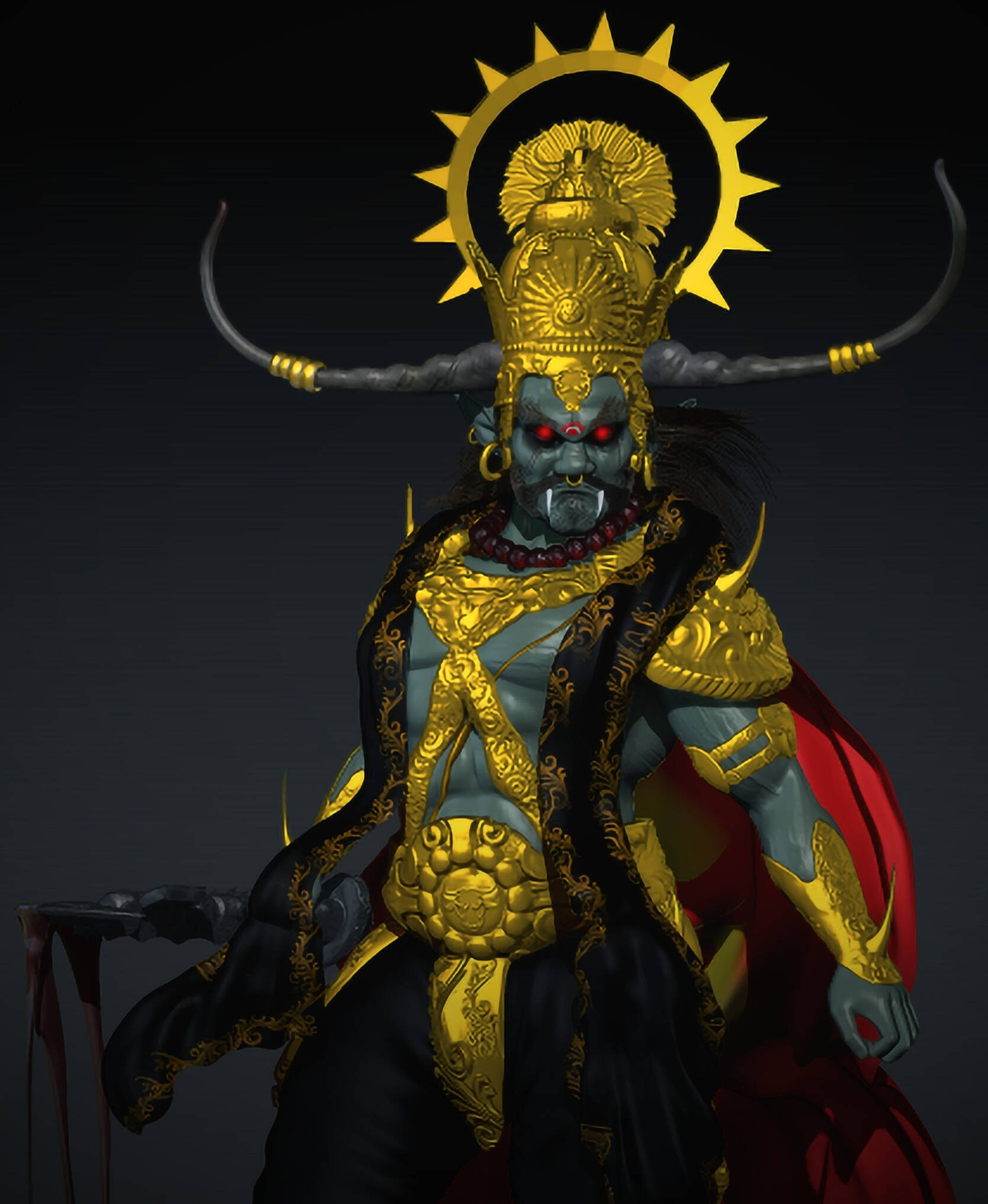Angry Vishnu, blue-skinned, glowing red eyes, Full HD Phone Wallpaper