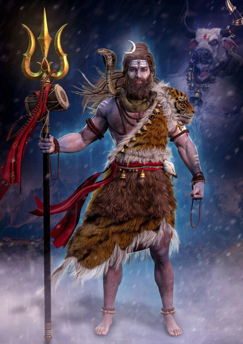 Angry Vishnu, tiger skin, trident, HD Phone Wallpaper