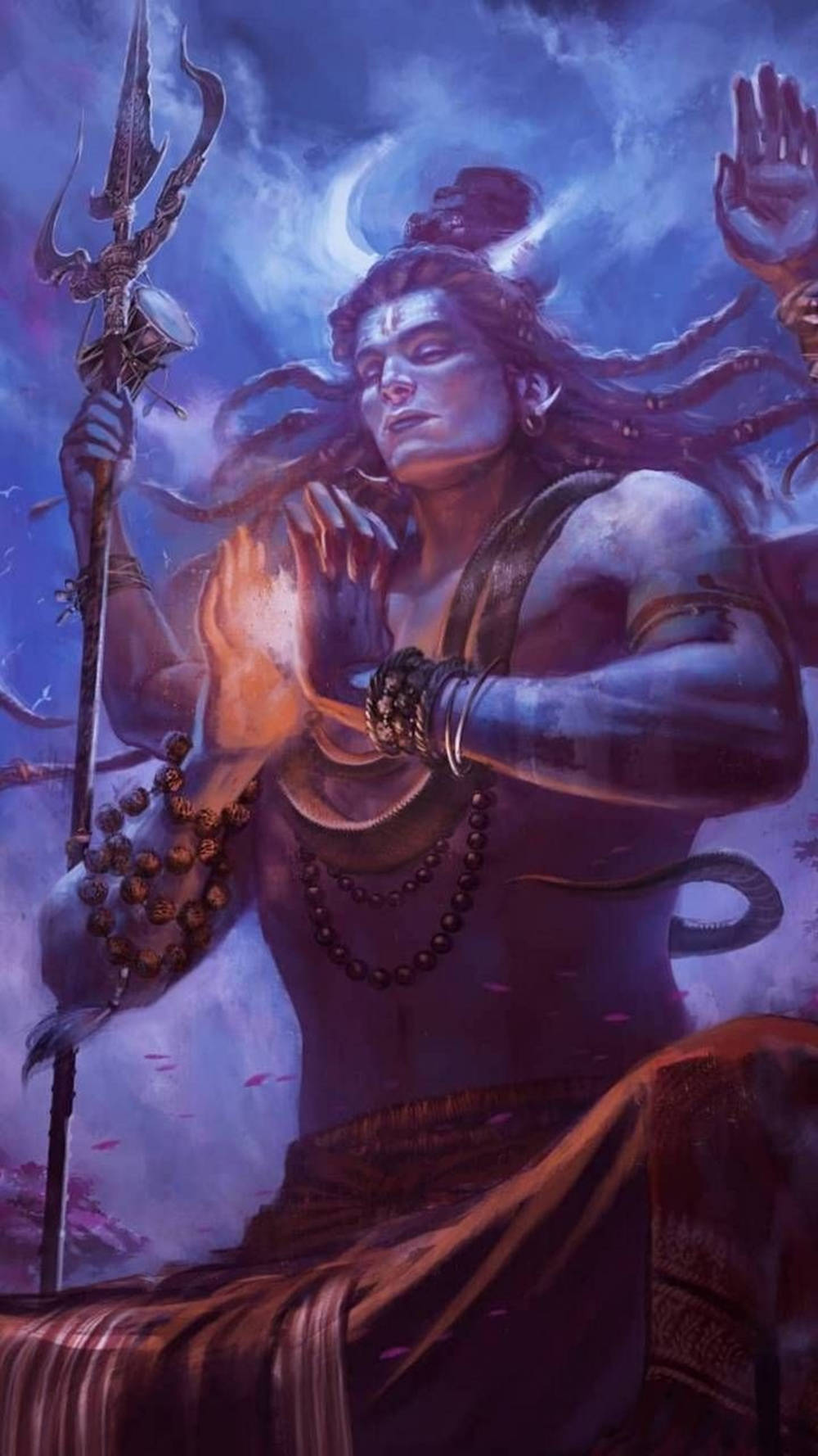 Angry Vishnu, trident, mystical blue and purple sky, HD Phone Wallpaper
