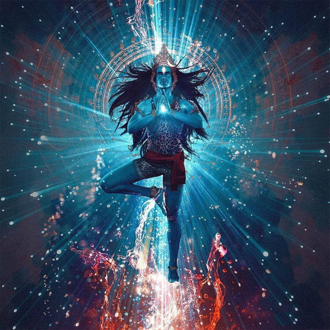 Angry Vishnu, blue-skinned, tree pose, SD Desktop Wallpaper