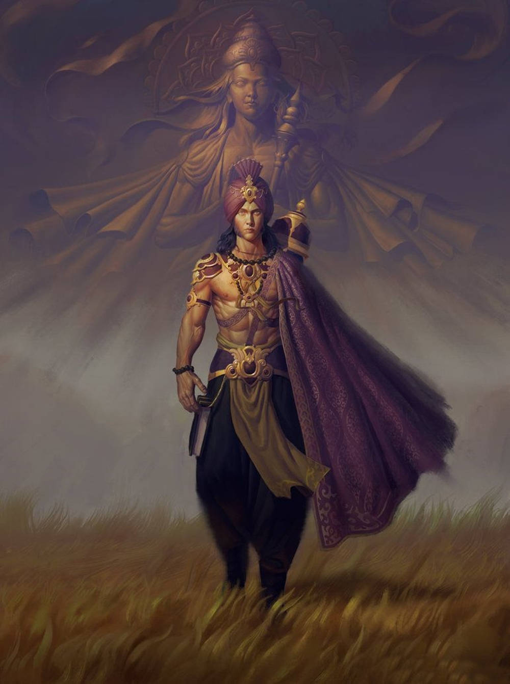 Angry Vishnu, golden armor, purple cloak, HD Phone Wallpaper