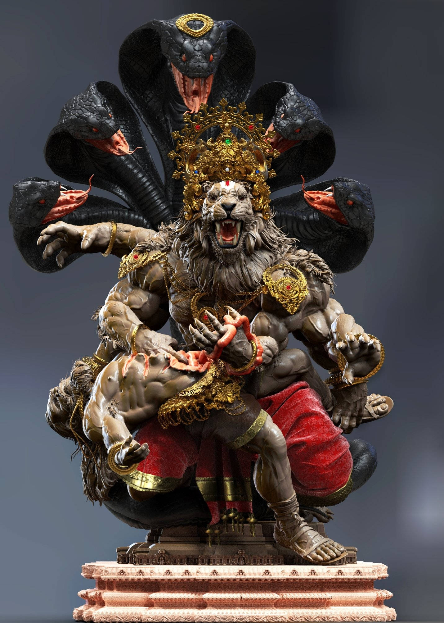 Angry Vishnu, roaring lion, golden crown, Full HD Phone Wallpaper