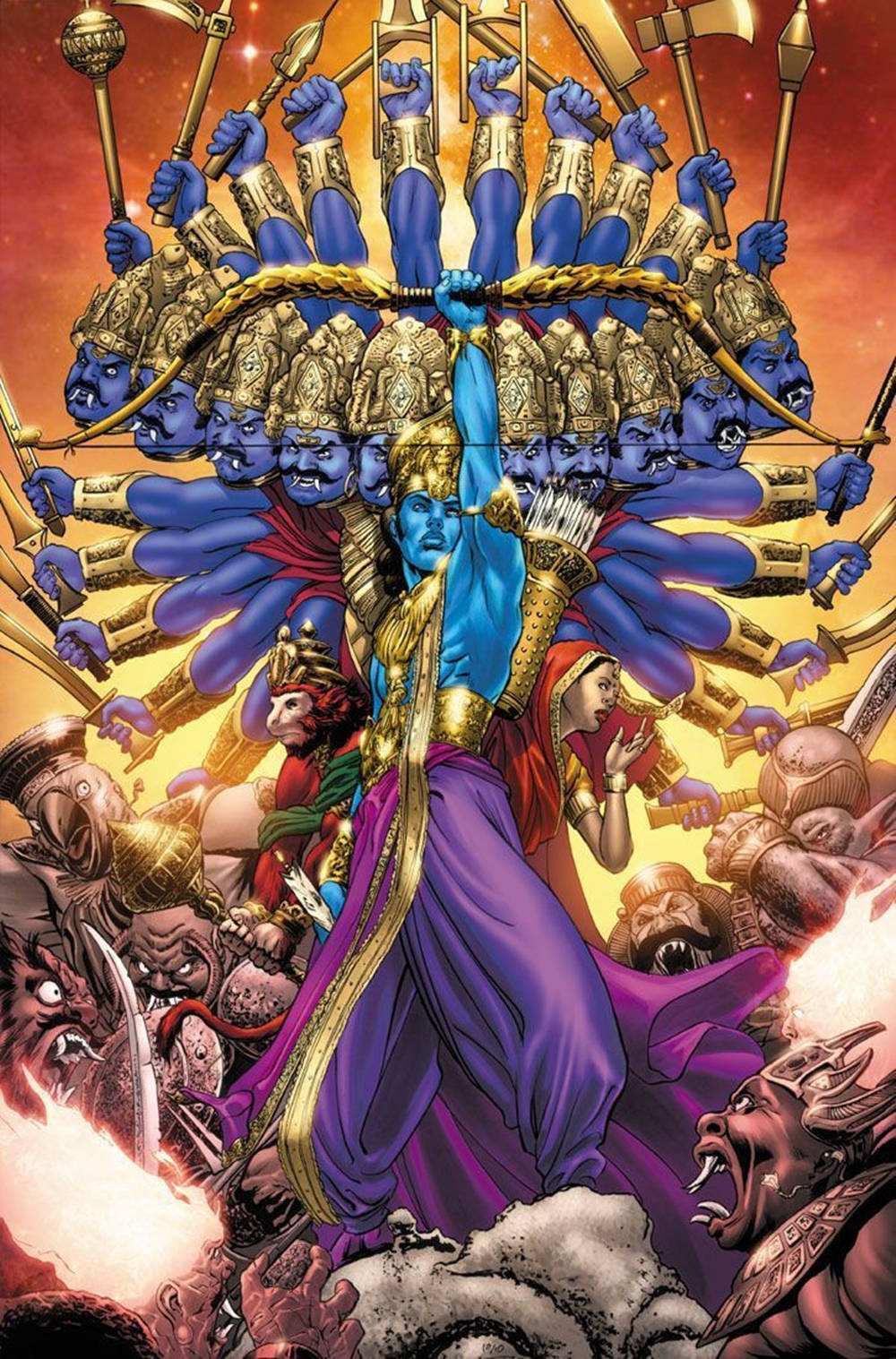 Angry Vishnu, blue-skinned, multi-armed deity, HD Phone Wallpaper