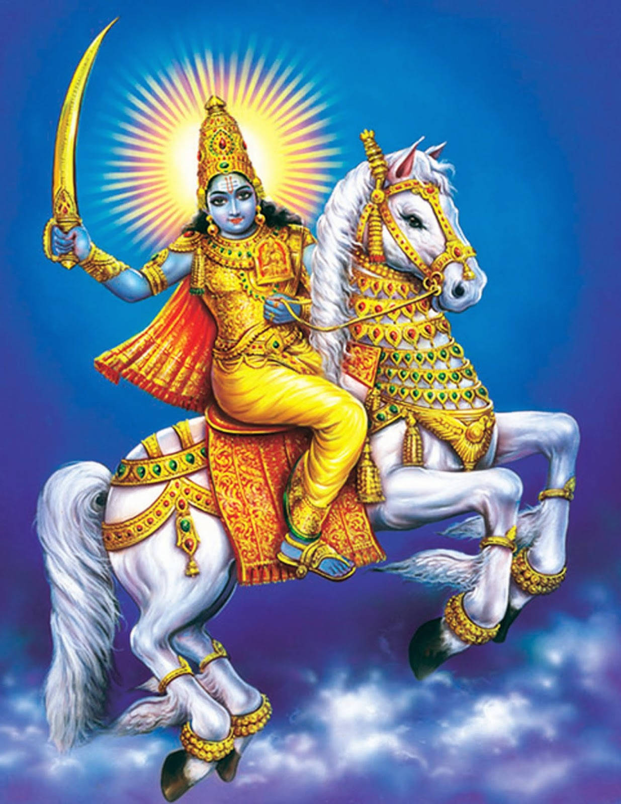 Angry Vishnu, golden clothing, blue-skinned warrior, HD Phone Wallpaper