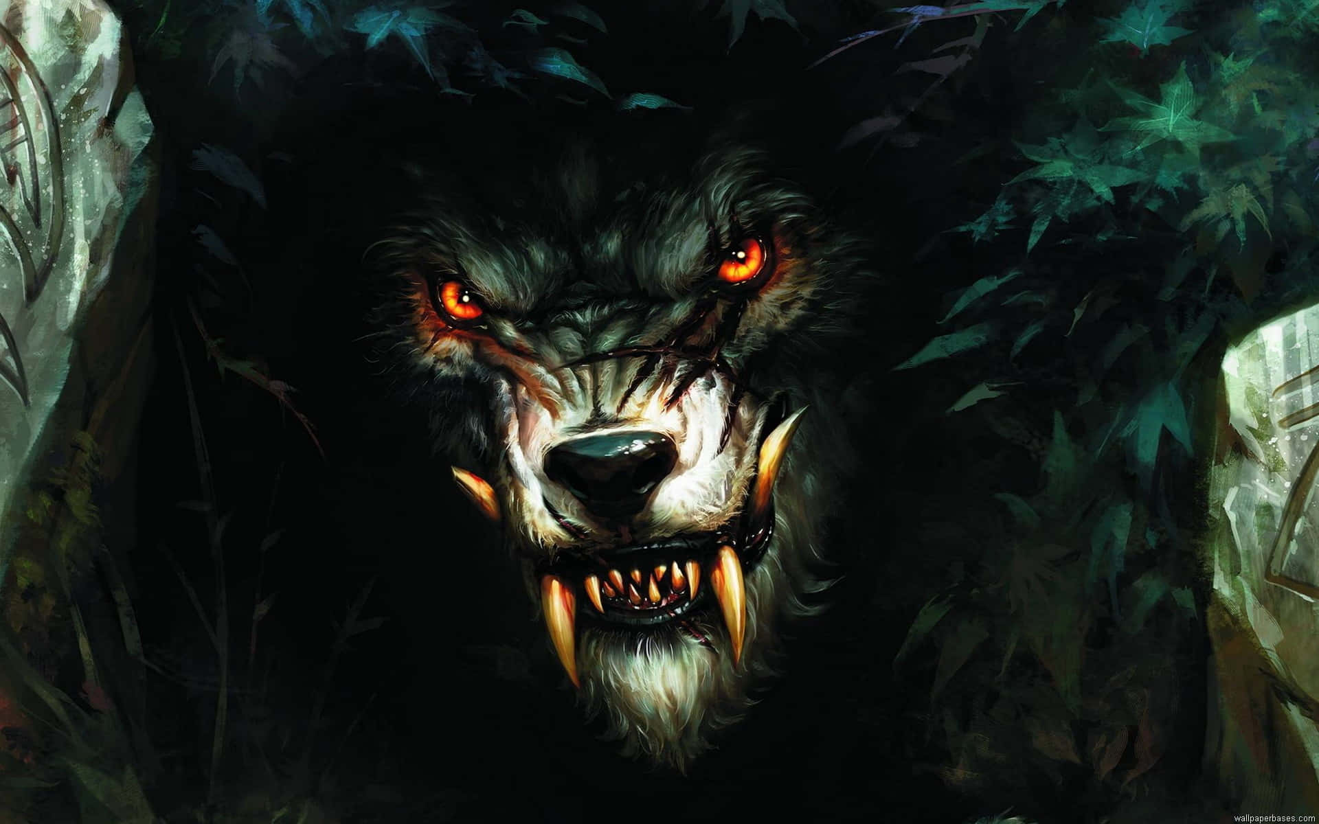Angry Wolf, werewolf, glowing orange eyes, Full HD Desktop Wallpaper