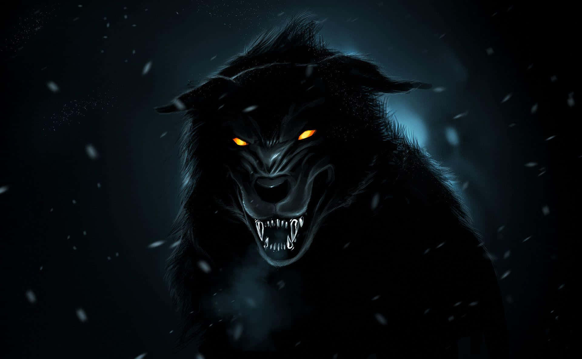 Angry Wolf, black werewolf, glowing orange eyes, Full HD Desktop Wallpaper
