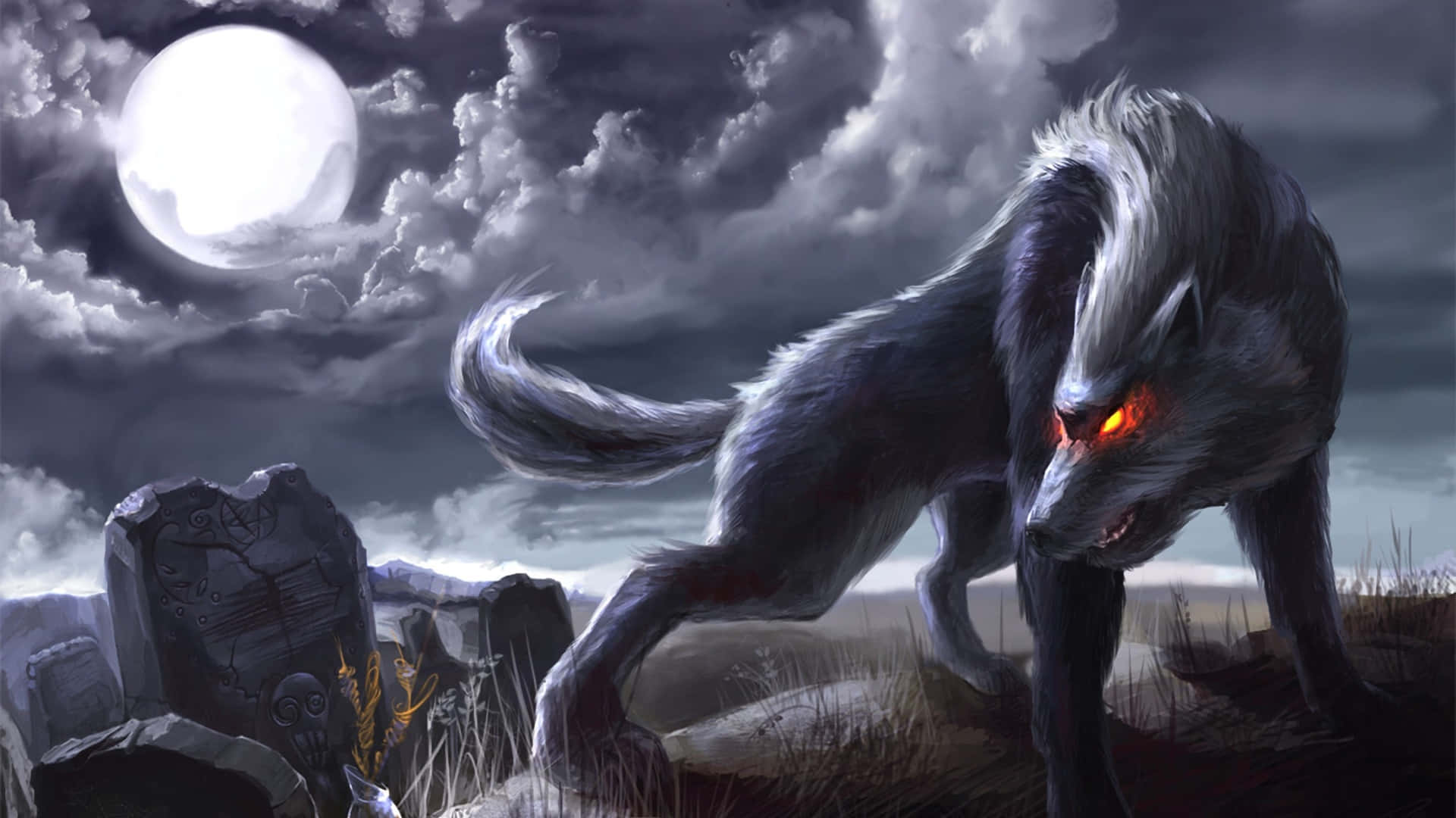 Angry Wolf, werewolf, glowing red eyes, Full HD Desktop Wallpaper