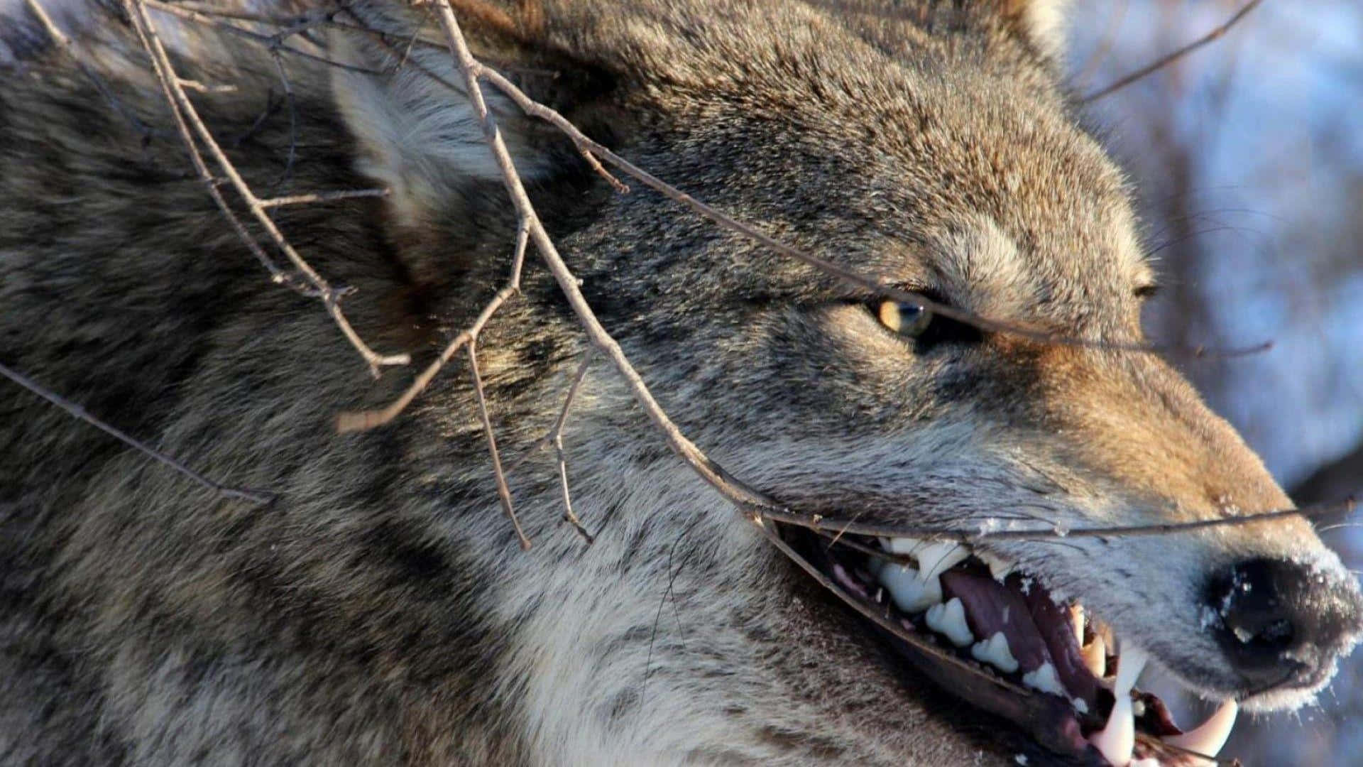 Angry Wolf, gray wolf, bared teeth, Full HD Desktop Wallpaper