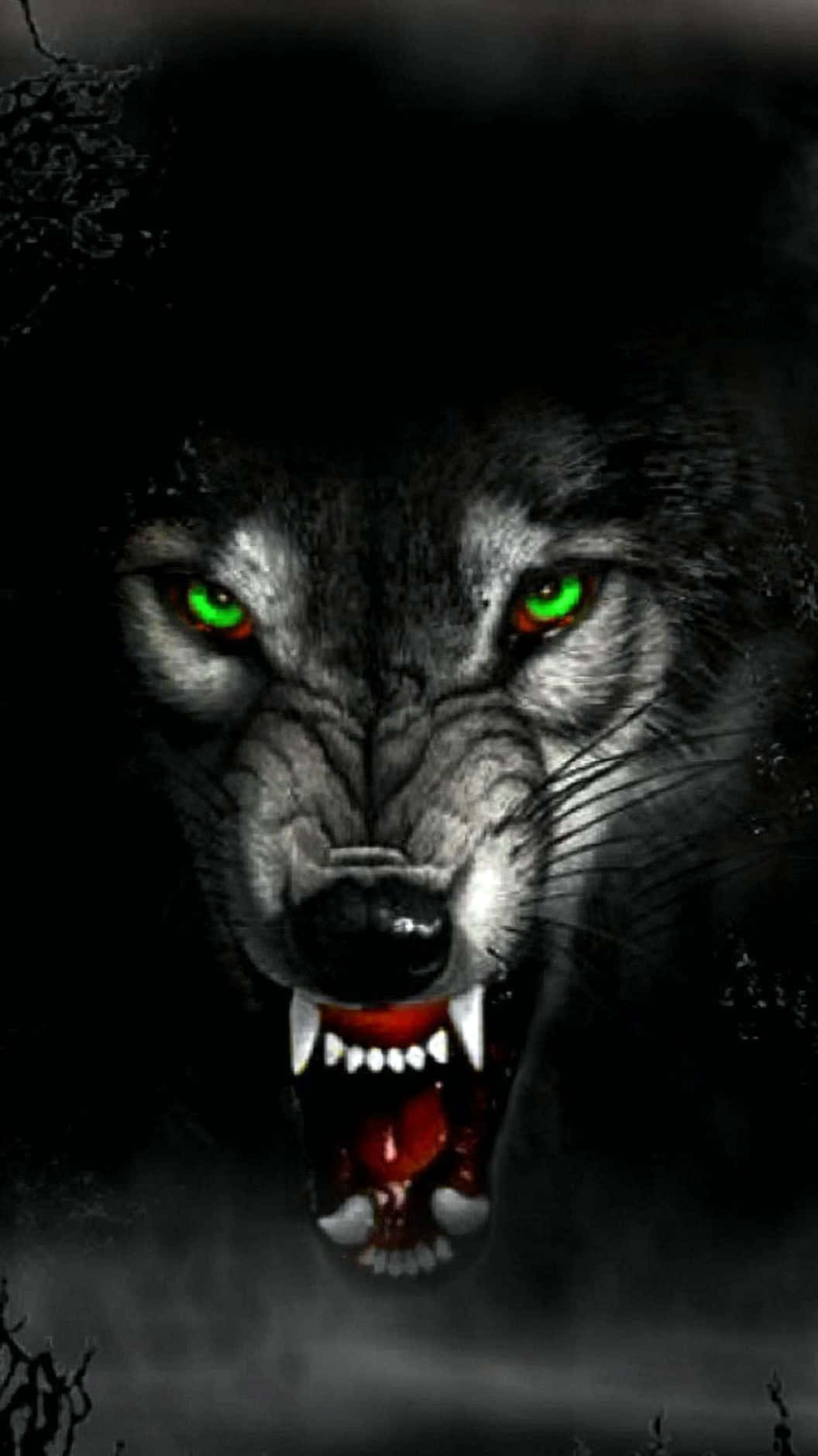 Fierce Beauty of the Wilderness, menacing wolf, glowing green eyes, HD Phone Wallpaper