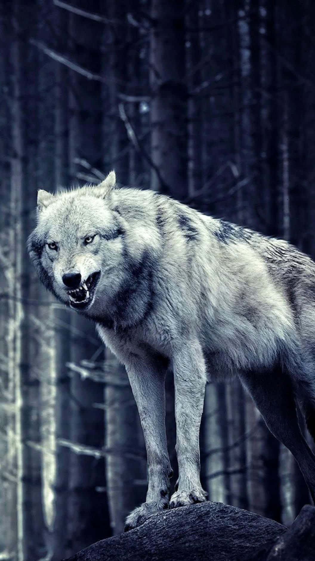 Angry Wolf, gray wolf, rock, HD Phone Wallpaper