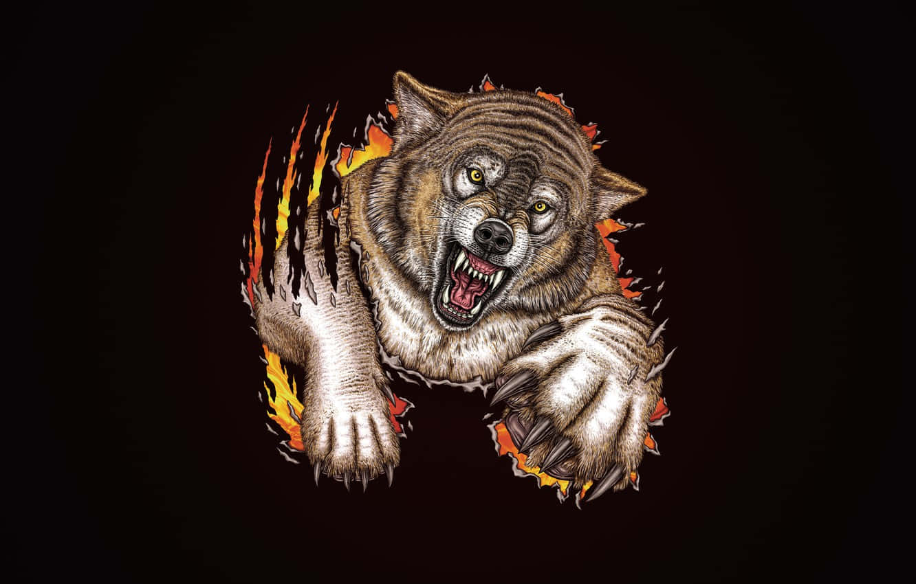 Angry Wolf, fierce wolf, fiery barrier, HD Desktop Wallpaper