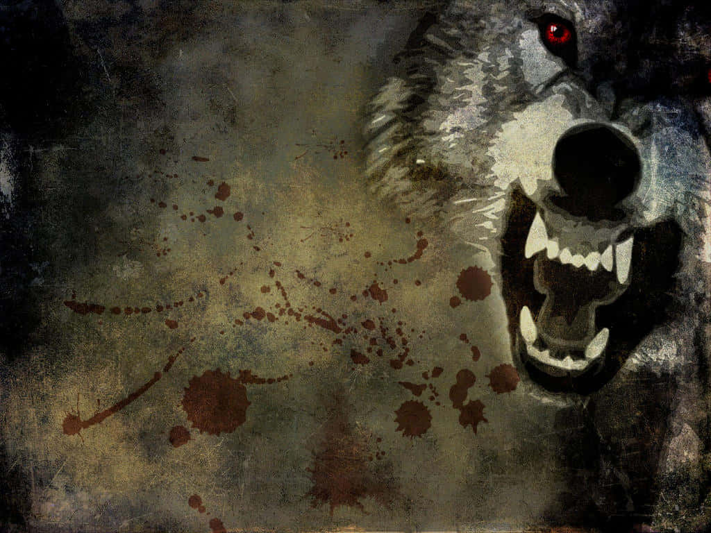 Angry Wolf, glowing red eyes, dark forest, SD Desktop Wallpaper